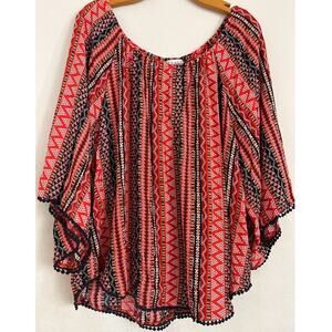 Studio JPR Tunic Women 2X Orange Aztec 3/4 Sleeve Boho Western Relaxed NWT